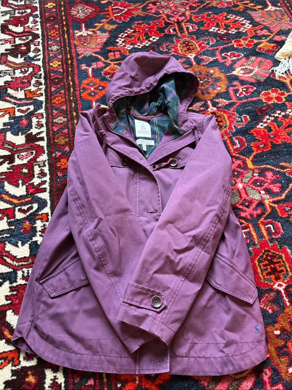 Joules Plum Hooded Trench Coat size 6.